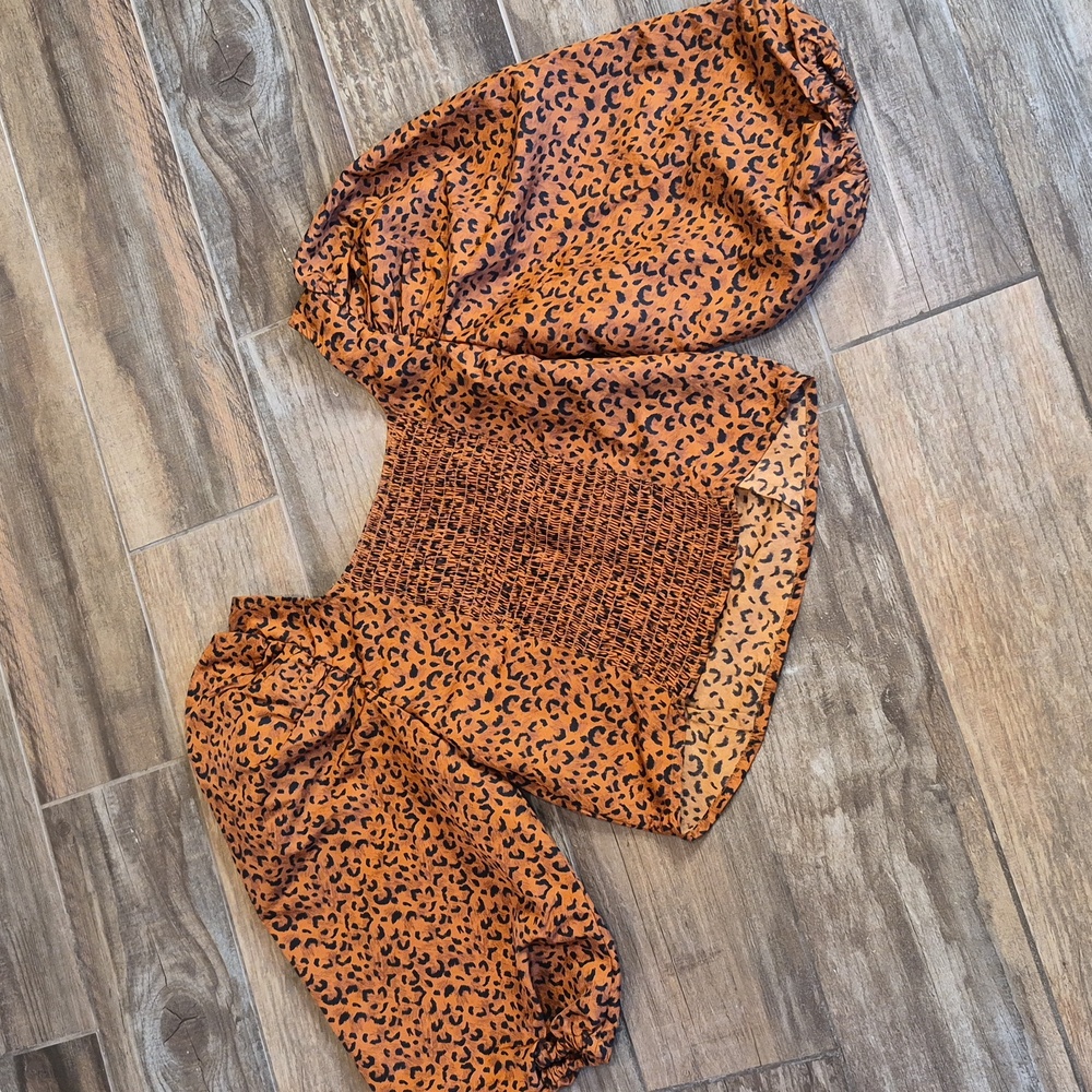 XS/S Levi's Leopard Print Cocoa Brown & Black Kaila Puff Sleeve Top - Picture 6 of 12